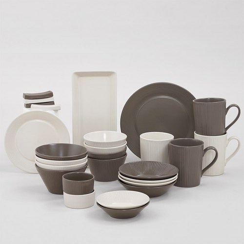 르난세 휘게 4인 세트 27P, 그레이+크림, 공기4P+대접4P+찬기(소)2P+찬기(대)4P+머그4P+소스볼2P+수저받침4P+브런치접시(18cm)1P+디너접시(23cm)1P+직사각접시(27cm)1P, 1세트