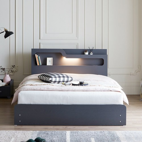 보루네오하우스 프라임 올슨 LED 서랍 Q 침대 7존독립매트 DM6223 착불, 퀸, 그레이