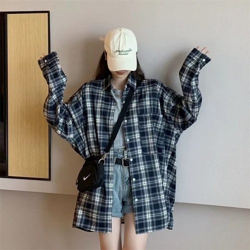 나이스다 여성 빅사이즈 오버핏 체크 셔츠