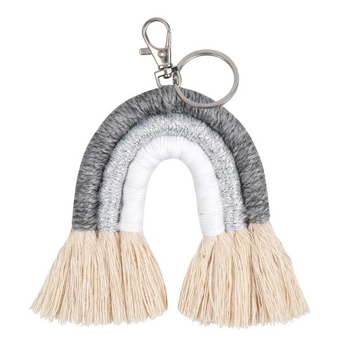 트렌디 한 술집 마크라메 키링 링 웨이브 레인보우 키 체인 소년 소녀 생일