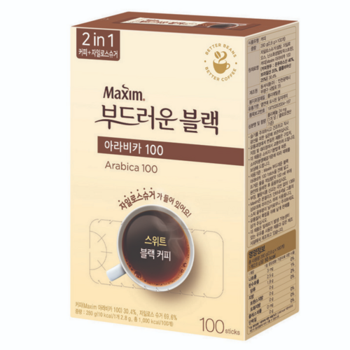 [파이브온] 맥심 부드러운 블랙 아라비카 커피믹스, 1박스, 100개입