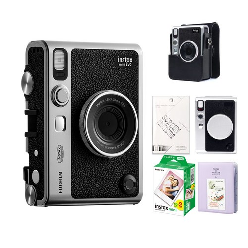 인스탁스 미니에보 EVO 블랙(C타입) 카메라+전용가방+필름20장+선물SET, 블랙+선물SET, 필름 20매+가죽케이스[블랙], 1개