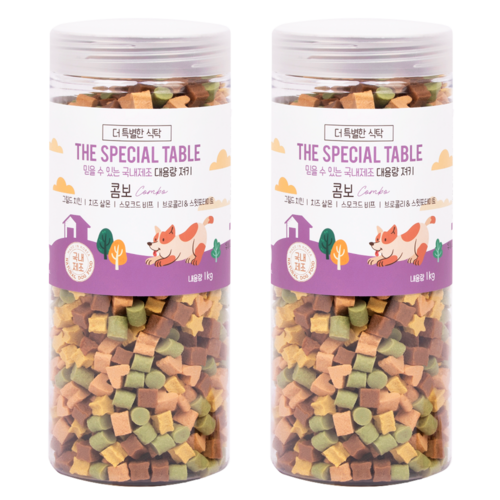 푸디 더특별한식탁 강아지 간식 프리미엄 져키, 1kg, 2개, 알록달록 맛조합 콤보