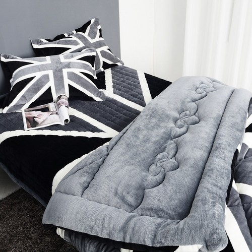 유니언잭 영국기 극세사 겨울 이불 패드 카페트, 그레이