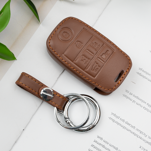 기아 올 뉴 모닝 쏘렌토 프라이드 카렌스 카니발 K3 호환 천연 소가죽 스마트 키 케이스 키홀더 키링, BO-L13, 카멜