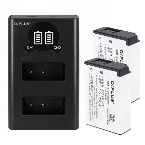 캐논 EOS R50 듀얼 LCD충전기+배터리 2개 세트 LP-E17 호환, 1개