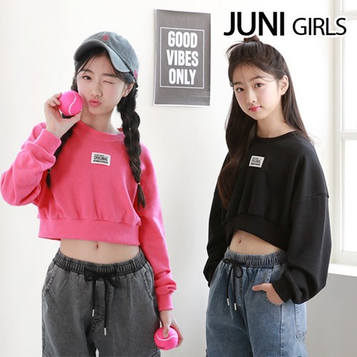 라벨크롭맨투맨티셔츠