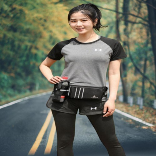 하입바이 남녀공용 등산 벨트 힙색 런닝 포켓 가방 허리 슬링백, 블랙