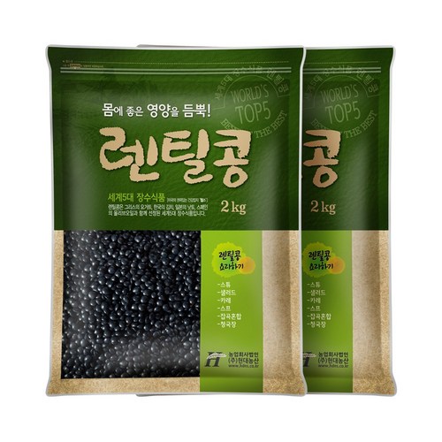 현대농산 검정 렌틸콩 4kg (2kgx2봉) 블랙 렌즈콩, 1개, 4kg(2kgx2)