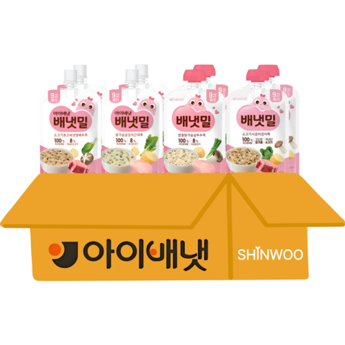 배냇밀 후기 이유식 4종, 800g, 소고기표고버섯죽, 닭가슴살감자죽, 닭가슴살부추죽, 시금치감자죽