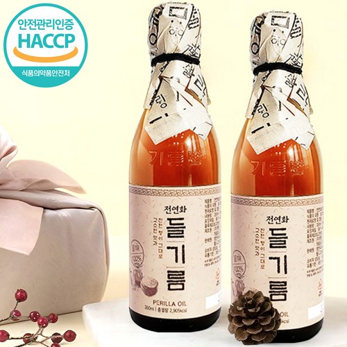 시장쏙 전연화 들기름, 350ml, 2개