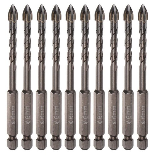 6mm 10개 1세트 타일기리 코발트 4날 드릴비트 만능 대리석 타공 콘크리트 고강도 티타늄, 본품(배터리없음)