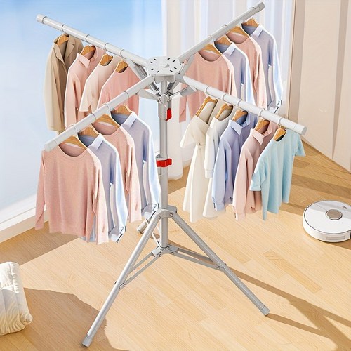 베란다 빨래건조대 접을 수 있고 신축 가능 휴대가 간편하고 수납공간 절약 논****** 후크 10개 양말클립 1세트, 실버화이트