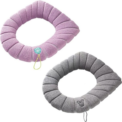 패션파트너 빨아쓰는 극세사 엠보싱 탈부착 보온 변기 시트 커버 2P 세트, 핑크+그레이, 36 x 44 cm