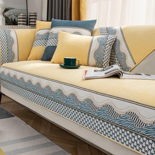 나블리박스 촉감좋은 소파패드 웨이브 쇼파커버 논****** 토퍼 인테리어, 옐로우, 1개