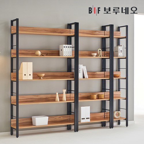 보루네오 뮤지 5단 철제 책장 책상 세트 거실 서재 인테리어 만화 400 800 1200, 책상세트, 뮤지3600 Y세트, 02_화이트&티크 ST98