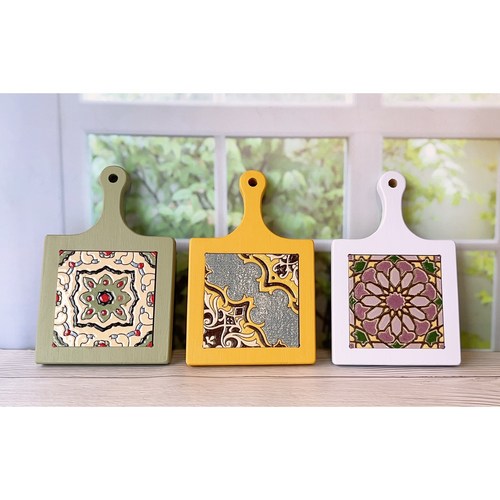 우드 나무 타일 냄비받침 국내공방 핸드메이드 답례품 선물, 1개, 그린