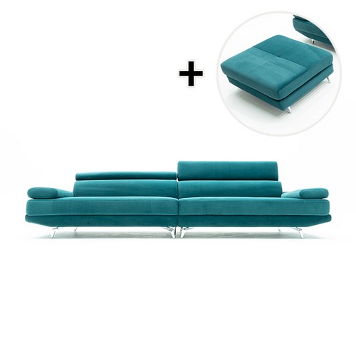 세인트 아쿠아텍스 벨벳 생활방수 기능성 패브릭 4인용 소파, 02_블루그린, 4인+스툴