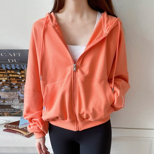 헤링본 여자 오버핏 편한 벌룬 크롭 후드 티셔츠 집업 데일리 원마일 스포츠 웨어 TE102W