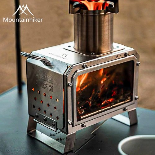 MOUNTAINHIKER 캠핑 장작난로 휴대용 장작 사각난로 내열유리창, 원색, 1개