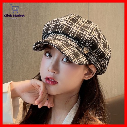 클릭마켓 예쁜 체크 뉴스보이캡 헌팅캡 팔각모