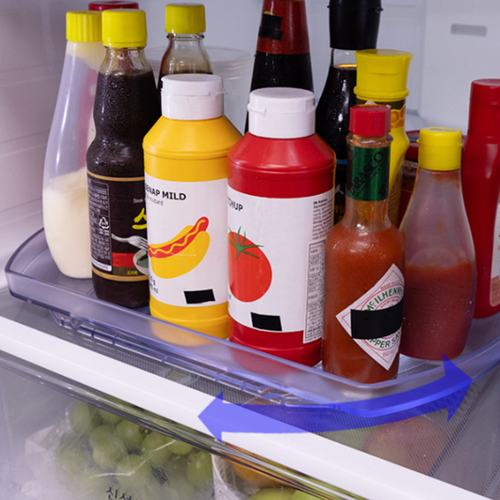 스핀앤착 냉장고 회전 트레이 투명 양념통 주방 수납 정리 공간 정리대