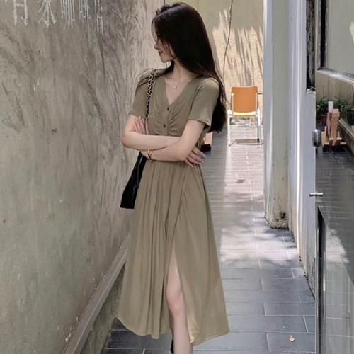 랩 스타일 원피스 브이넥