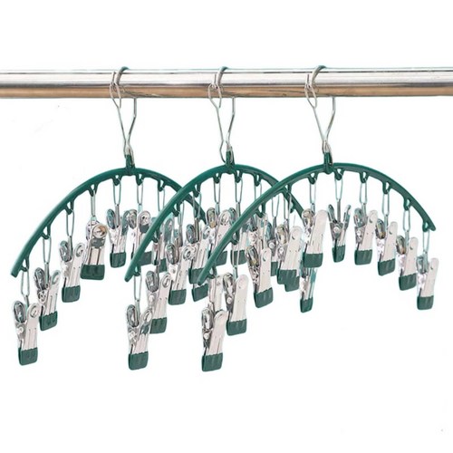 루이리 다용도 집게 옷걸이 ****** 양말 수건 빨래 건조 걸이 레깅스 모자 걸이 3개, 그린