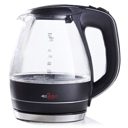 퀸센스 스테인레스 바닥 유리무선주전자 1.5L, QS-1015S Black