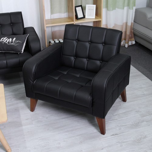 마티노가구 로즈마리 원목 인조가죽 1인용 소파, 3.뉴로즈마리 1인_블랙