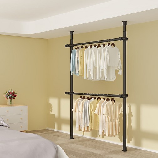 국내브랜드라온리빙 철제 조립식 시스템 행거 3238파이mm, 블랙2단 확장형