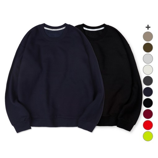 벤힛 남녀공용 세미오버핏 특양면 무지 맨투맨 2종 세트