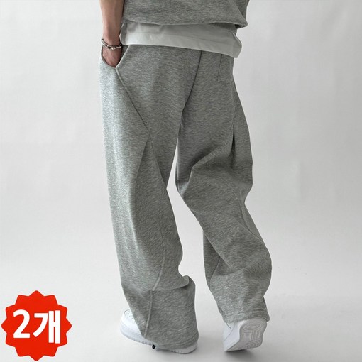2장묶음 빠델 백 커브 절개 핀턱 벌룬 와이드 트레이닝 스웻 커브드 팬츠 회색 트레이닝팬츠