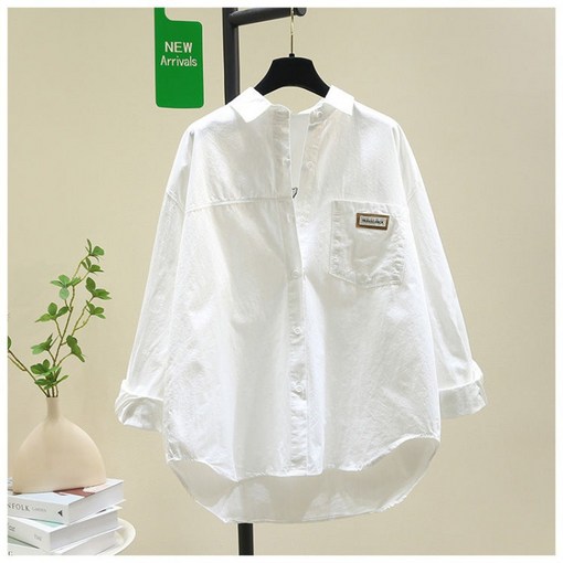 Zoovit 여성 면 셔츠 루즈핏 긴팔 남방 심플 스타일