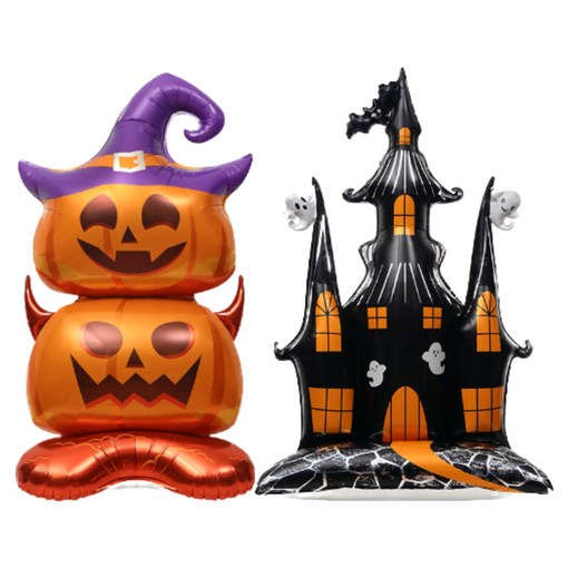 쏙쏙마켓 할로윈 스탠딩에어벌룬 대형 은박 풍선 파티용품, 더블펌프킨x유령의집