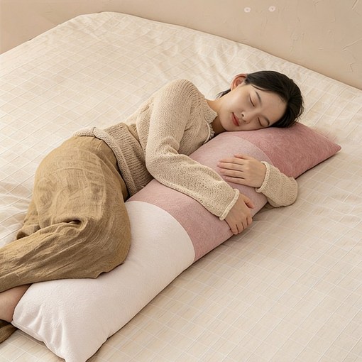 Veralool 바디필로우 대형 롱쿠션 안고자는 긴베개 일자형 롱 베개 솜혼합색 커버