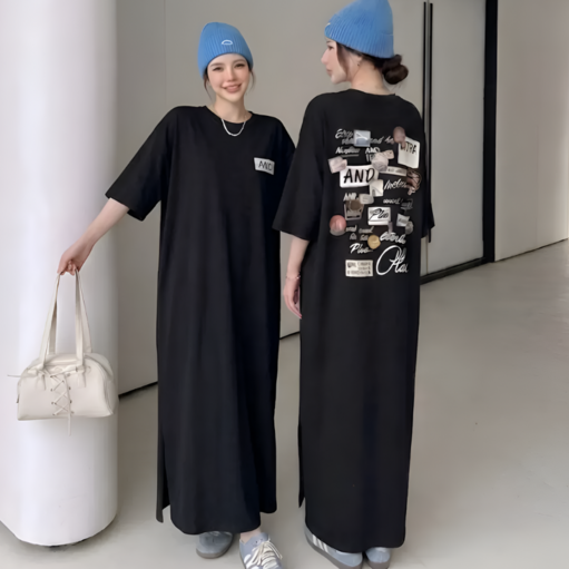 쁘띠엘라 왕박시 반팔 롱원피스 오버핏 빅사이즈 발목기장