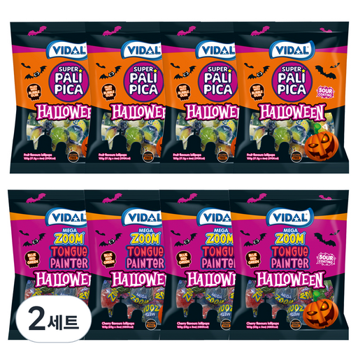 비달 할로윈 파티팩 수퍼 팔리피카 필드 위드 버블껌 할로윈 캔디 105g x 4p + 메가줌 페인터 캔디 할로윈 125g x 4p 세트