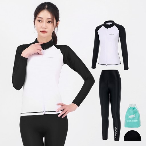 아쿠아티카 여성용 래쉬가드 집업 상의 AQAWJP23001 + 워터 래깅스 바지 AQAWLE23001 세트