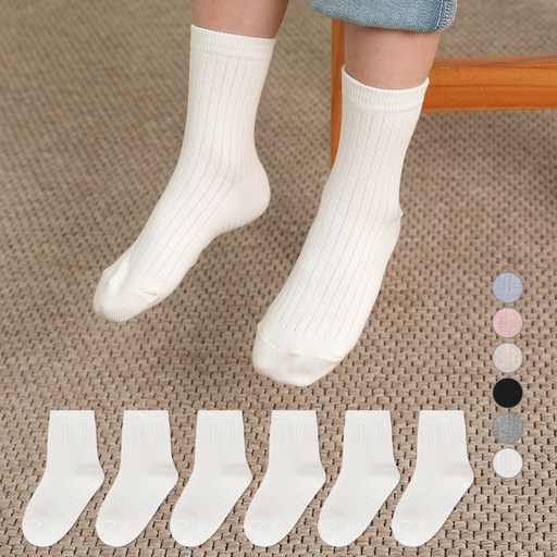 노디자인 아동용 미끄럼방지 패드 골지 중목 양말 6켤레