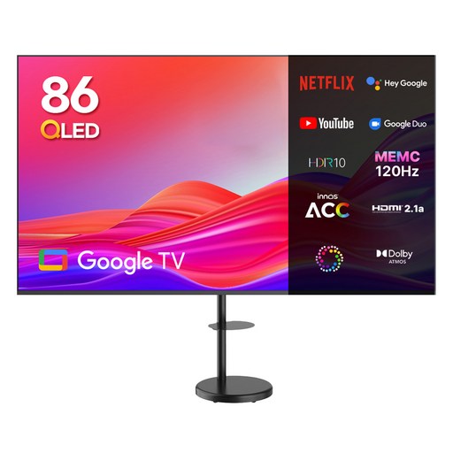 이노스 4K UHD QLED 구글 스마트 TV + 대형 삼탠바이미 티비 스탠드 삼텐바이미 TV 거치대 FS-30 블랙 세트