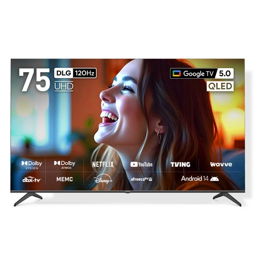프리즘코리아 4K UHD QLED 구글 5 AI DLG120Hz 스마트TV + 전동 스탠드