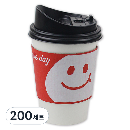아이엔피 종이컵 화이트 무지 473ml + 롱개폐 뚜껑 + 홀더 스마일레드 세트