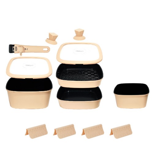 보오글 라면냄비 18cm + 냄비 22cm + 후라이팬 22cm + 그릴팬 22cm + 실리콘 유리뚜껑 2p + 멀티세이프 핸들 + 실리콘 뚜껑손잡이2p 세트 인덕션 IH