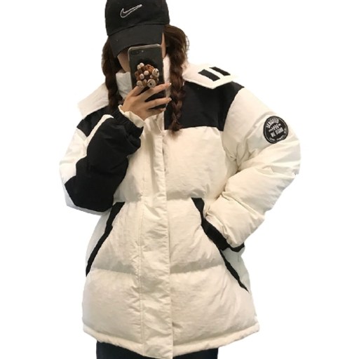 루나글램 남녀공용 오버사이즈 블랙 앤 화이트 미들 패딩