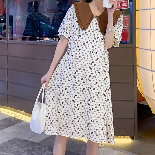 러블리 빅카라 에이라인 롱 임산부 원피스