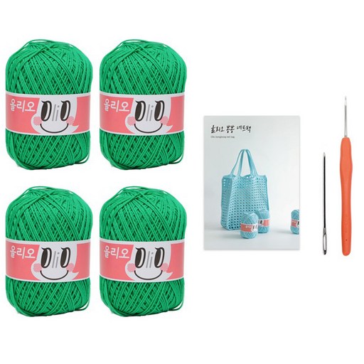 yarna 올리오 봉봉 네트백 올리오실 4p + 인쇄도안 + 코바늘 + 돗바늘 뜨개질 DIY 패키지 세트