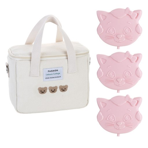 플라라 곰돌이 쿨러백 + 고양이 아이스팩 3p 세트