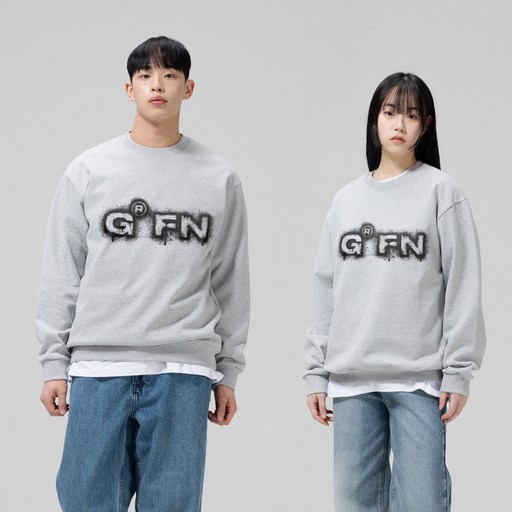 그랜피니 베이직 라운드 세미 오버핏 그런지 로고 쭈리 맨투맨