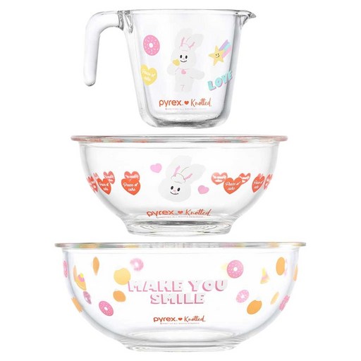 파이렉스 노티드 계량컵 500ml + 믹싱볼 880ml + 믹싱볼 2.4L 세트